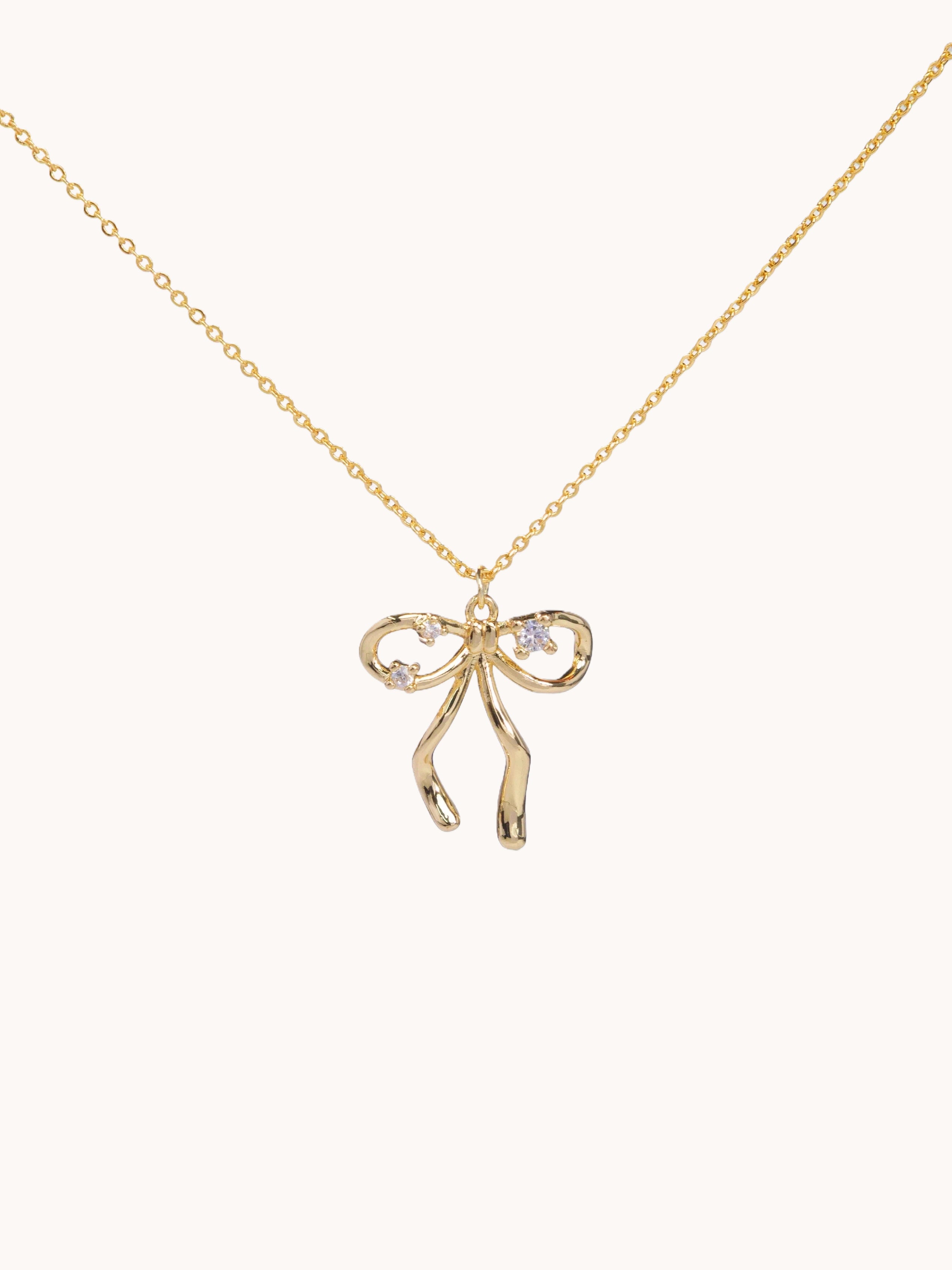 Shiny Ribbon Charm Necklace