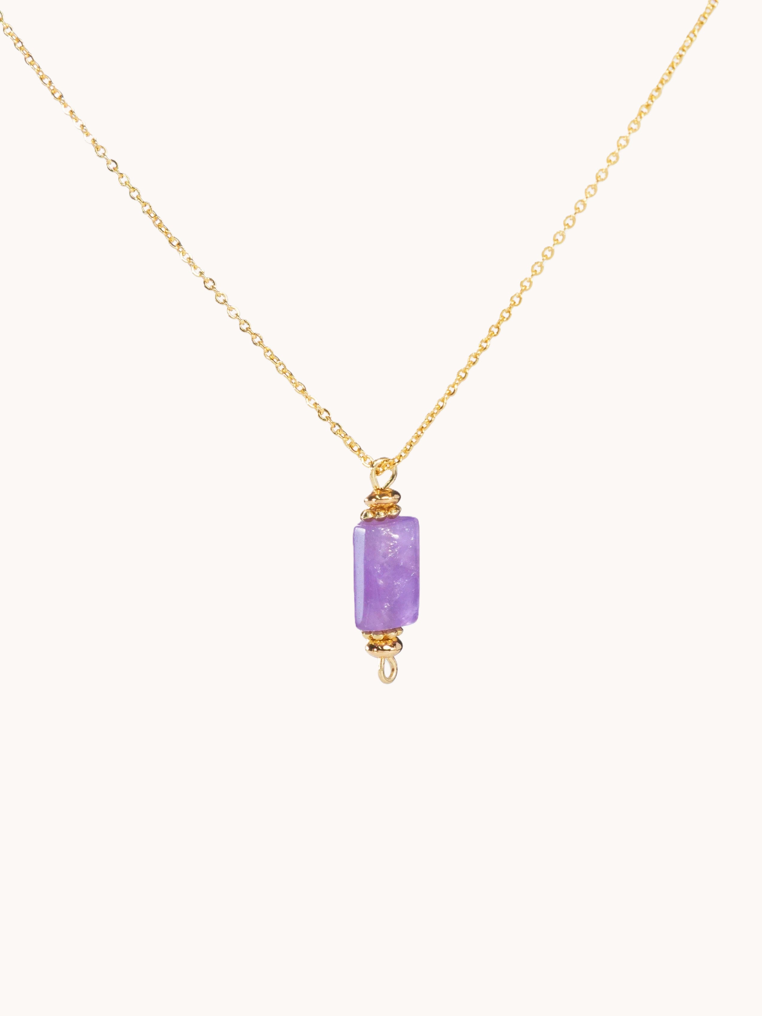 Natural Purple Crystal Stick Charm Necklace