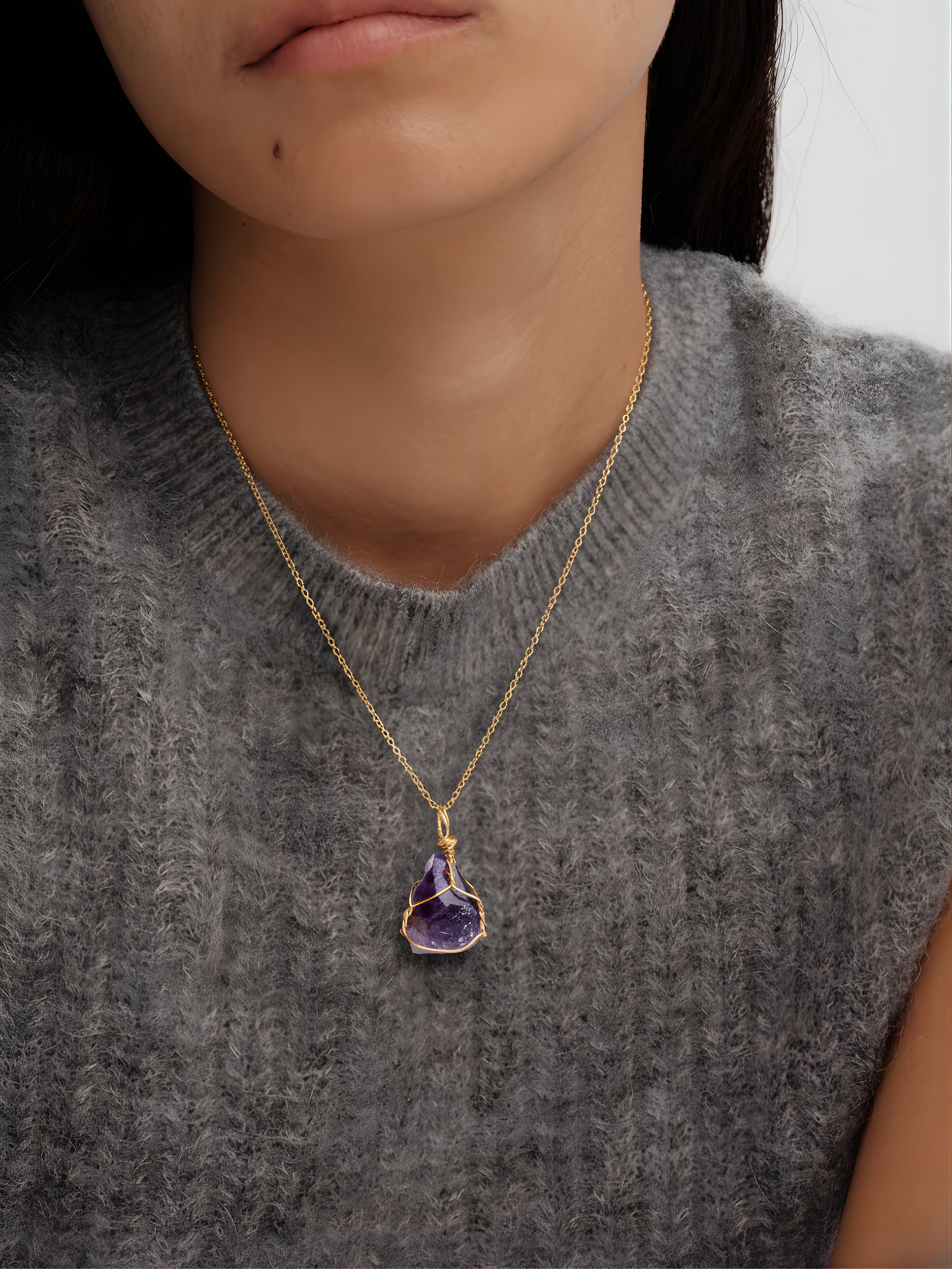 Uncut Natural Amethyst Charm Necklace