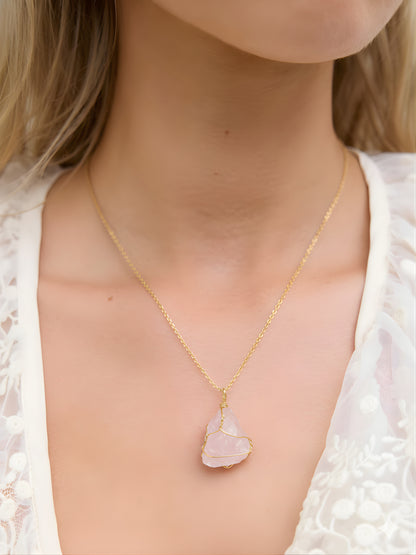 Uncut Natural Rose-Quartz Charm Necklace