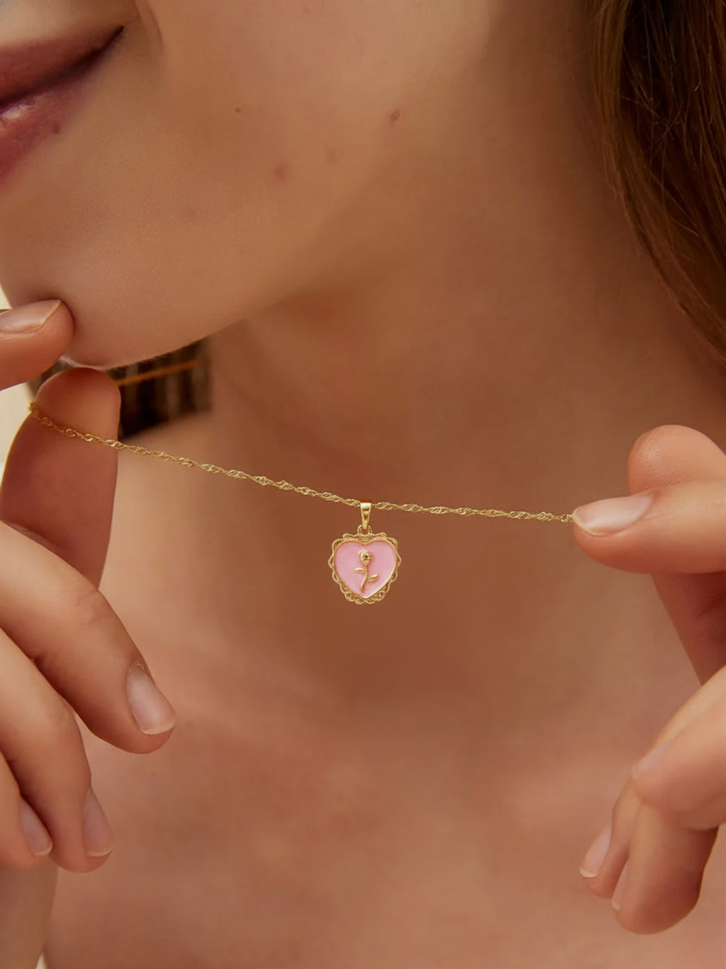 Pink Rose Garden Charm Necklace