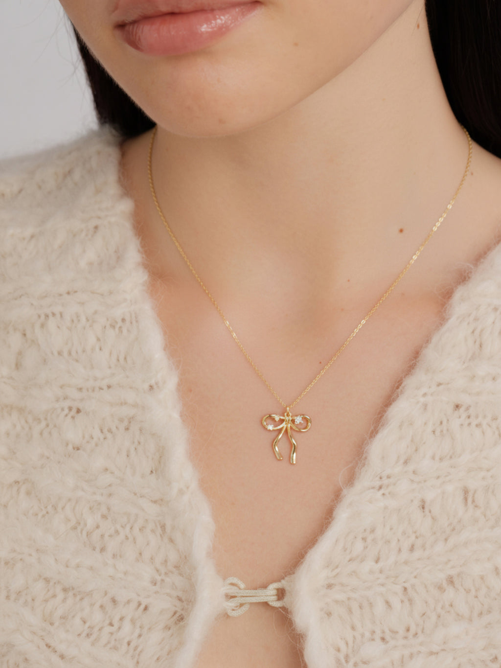 Shiny Ribbon Charm Necklace