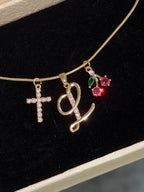 MLC Design Custom Initial Necklace: Cherry & Cross