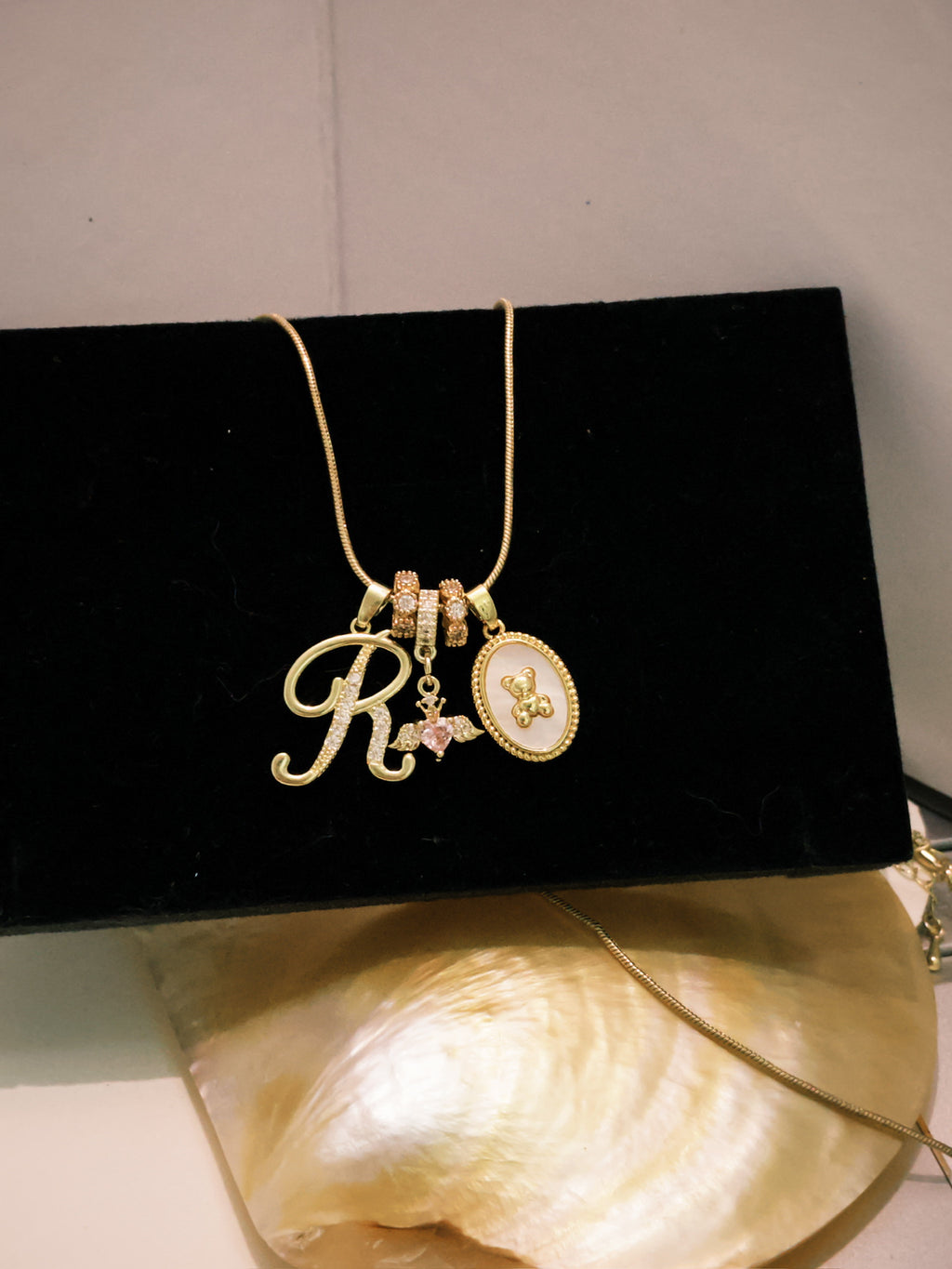 MLC Design Custom Initial Necklace: Teddy Bear