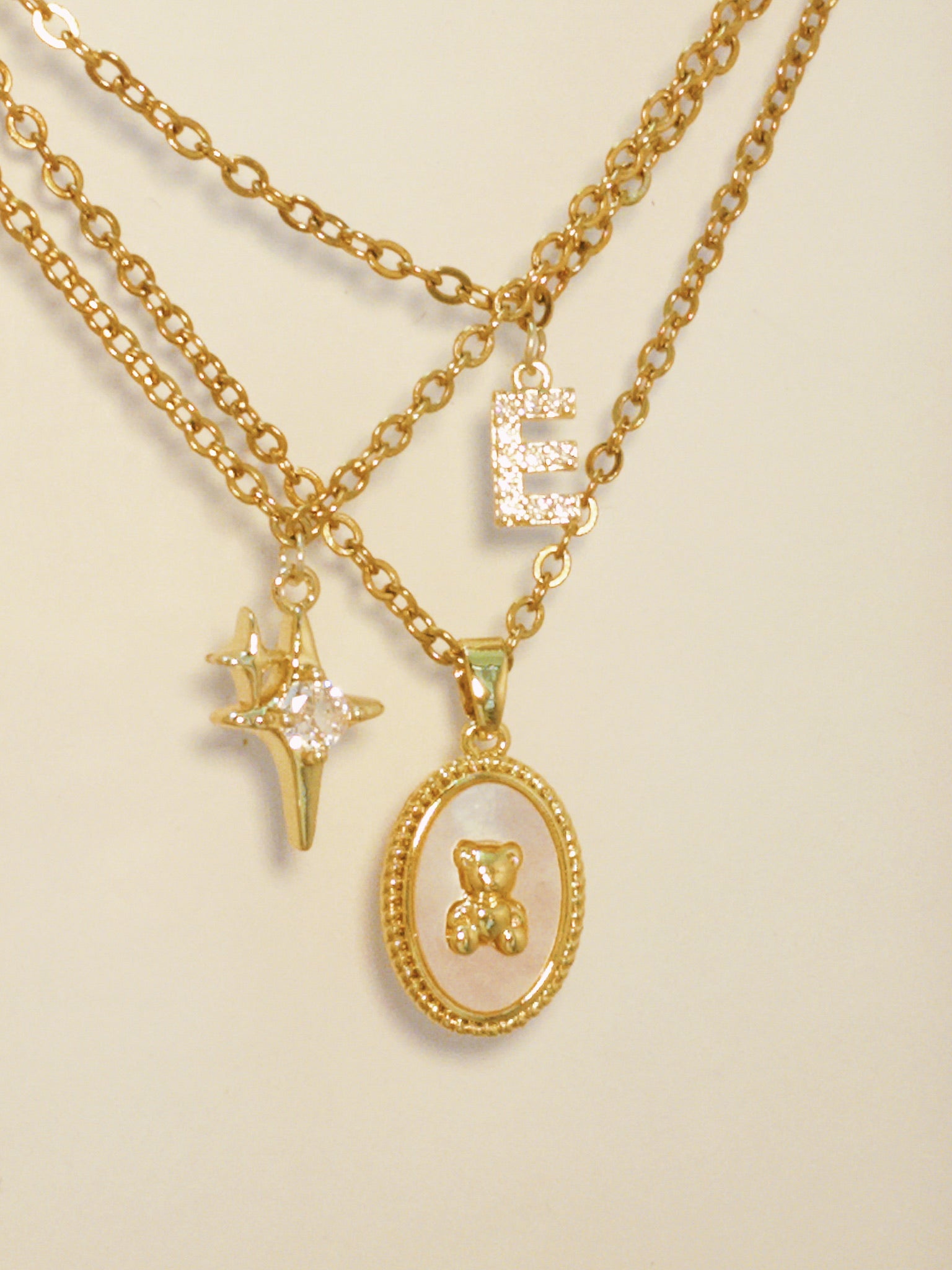 MLC Design Custom Necklaces Stack: Bear & Shimmer & Mini Initial