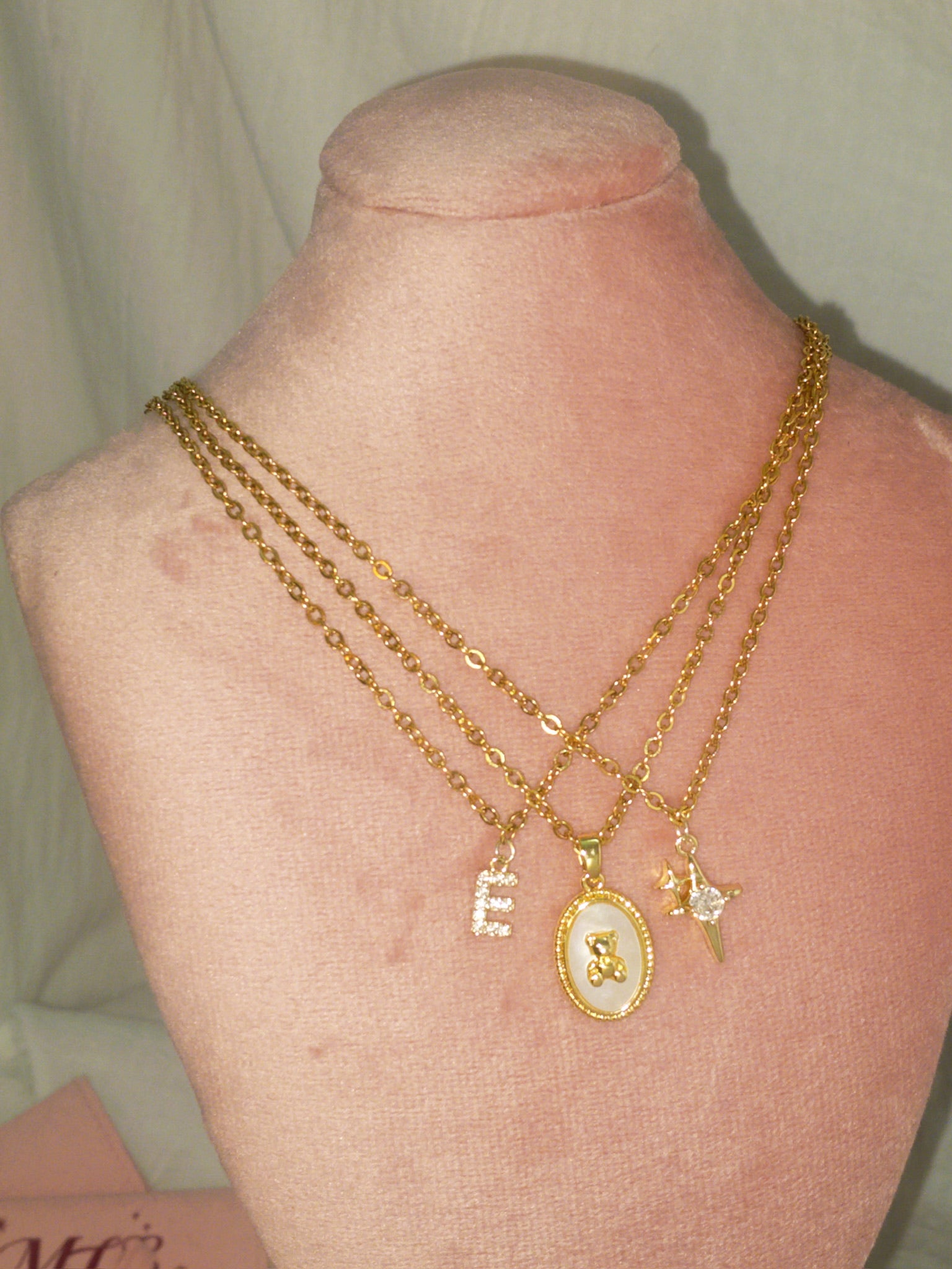 MLC Design Custom Necklaces Stack: Bear & Shimmer & Mini Initial