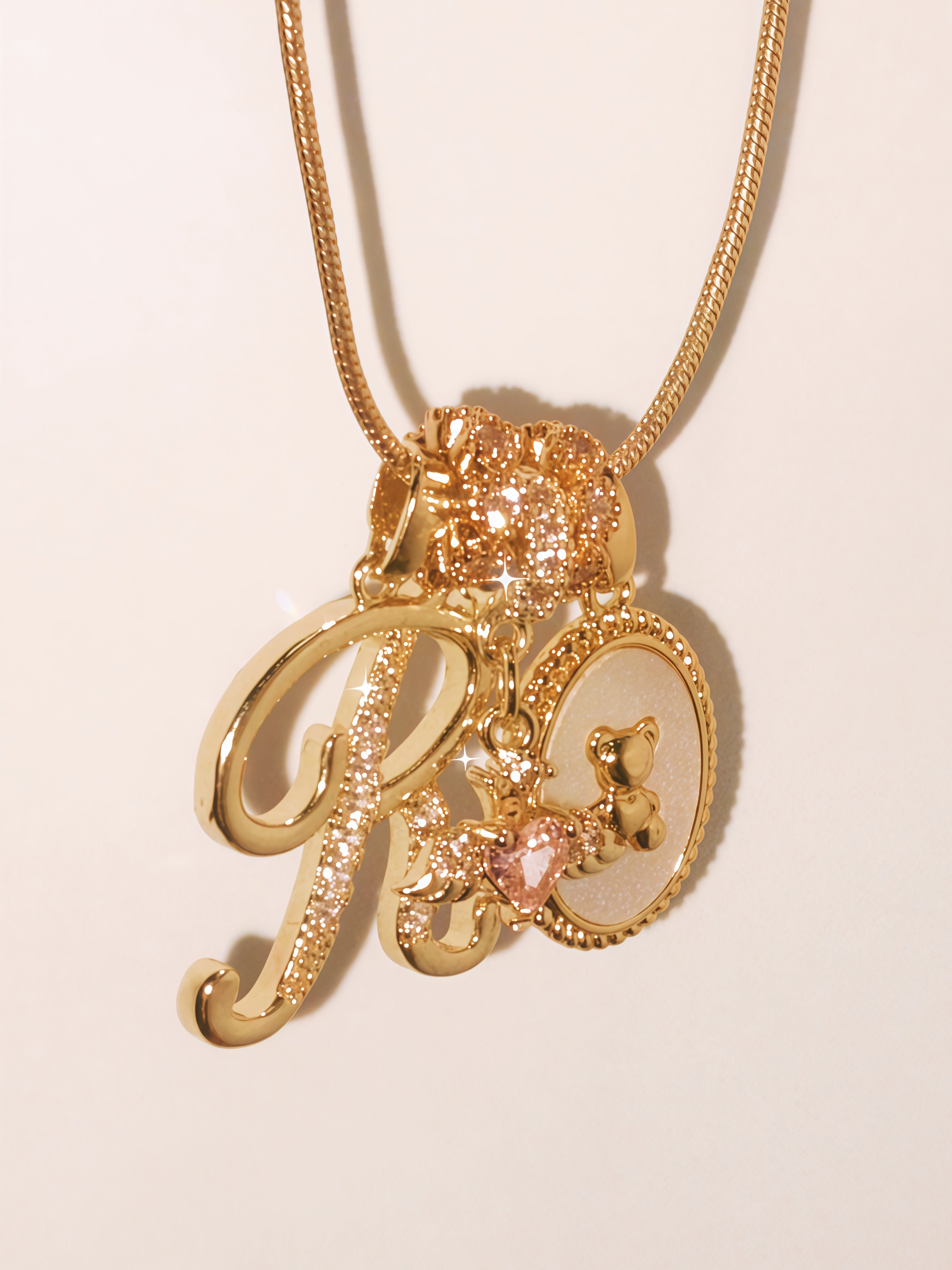 MLC Design Custom Initial Necklace: Teddy Bear