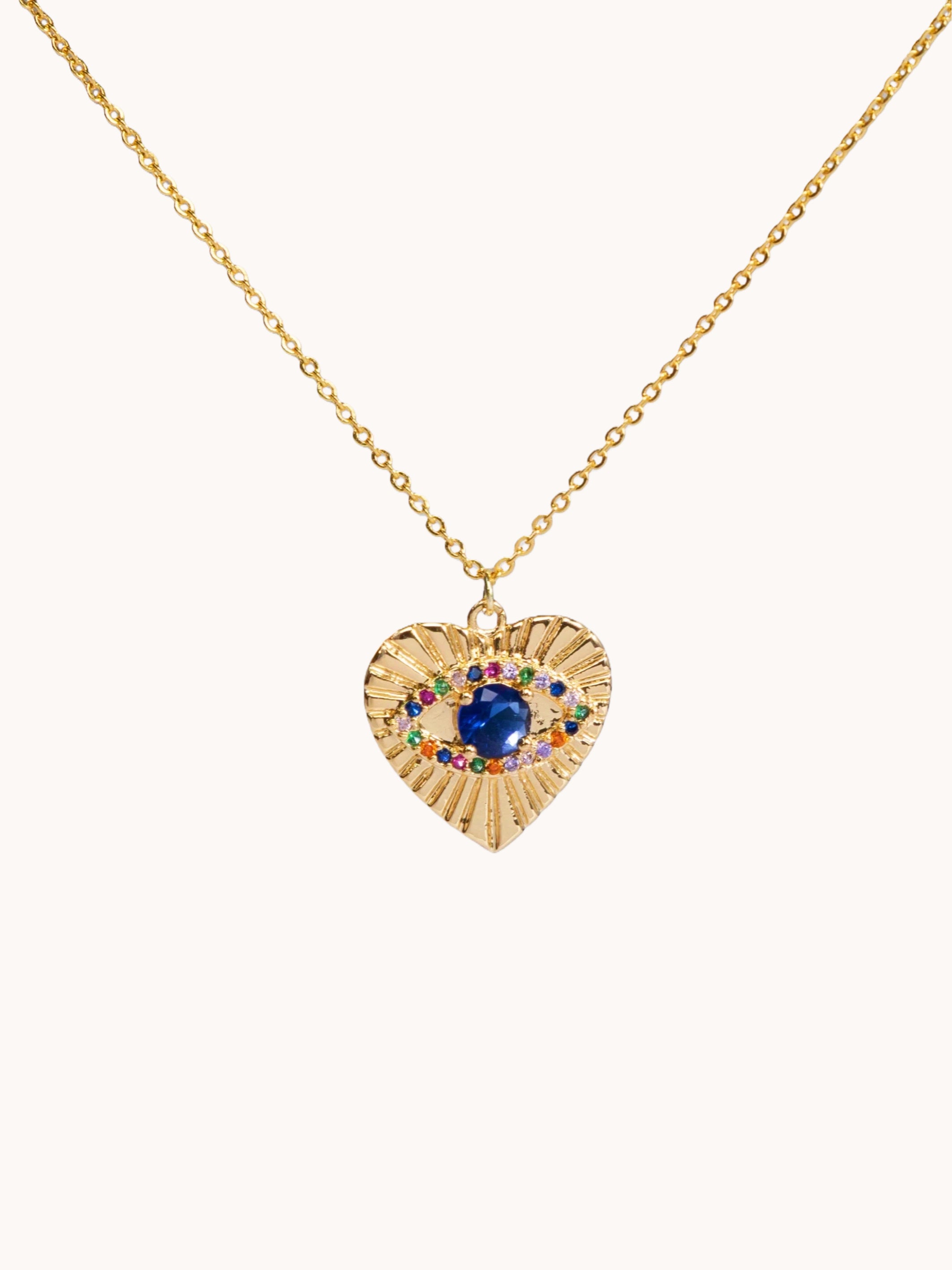 Stones Paved Evil Eye Shield Charm Necklace