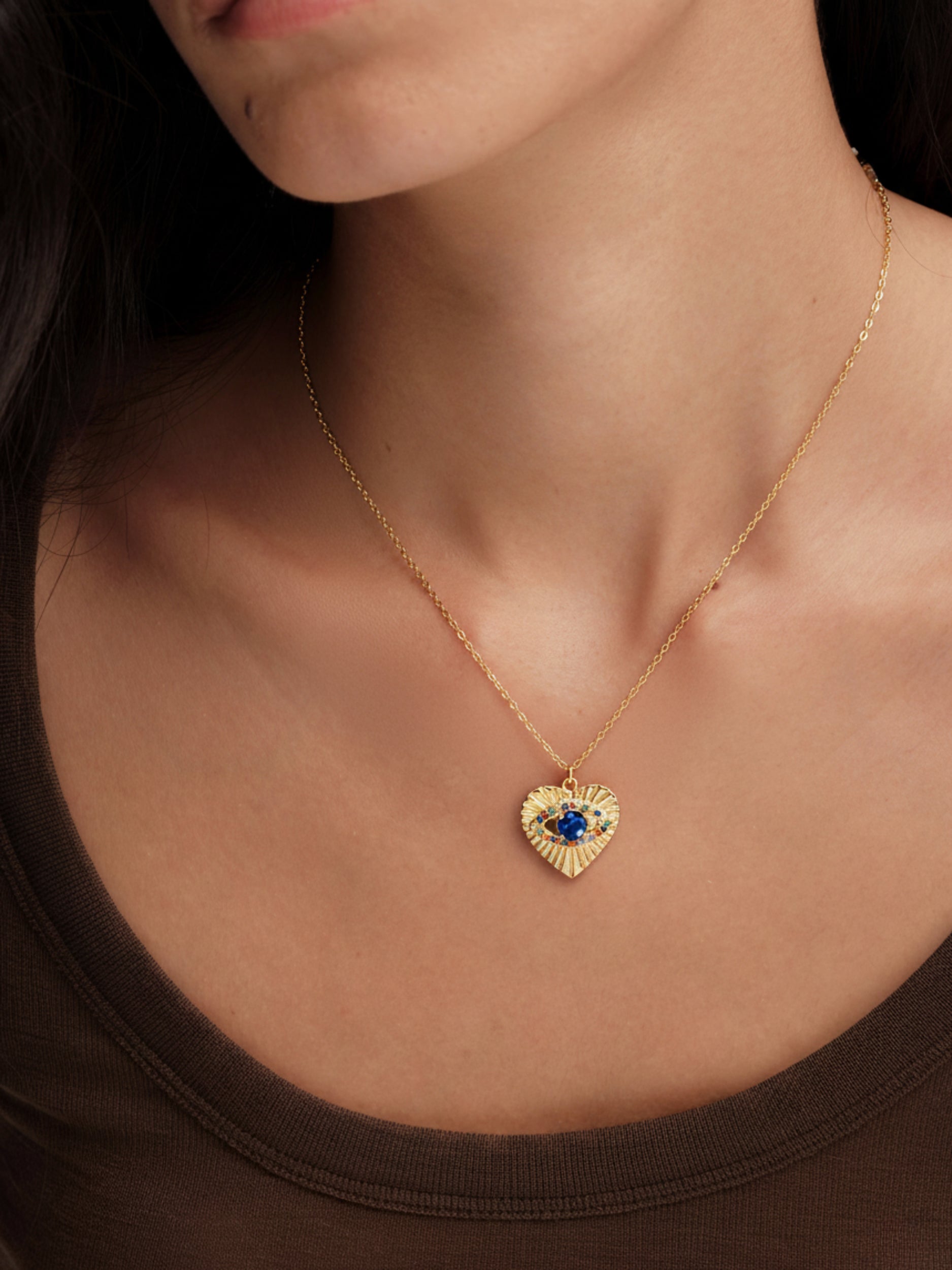 Stones Paved Evil Eye Shield Charm Necklace