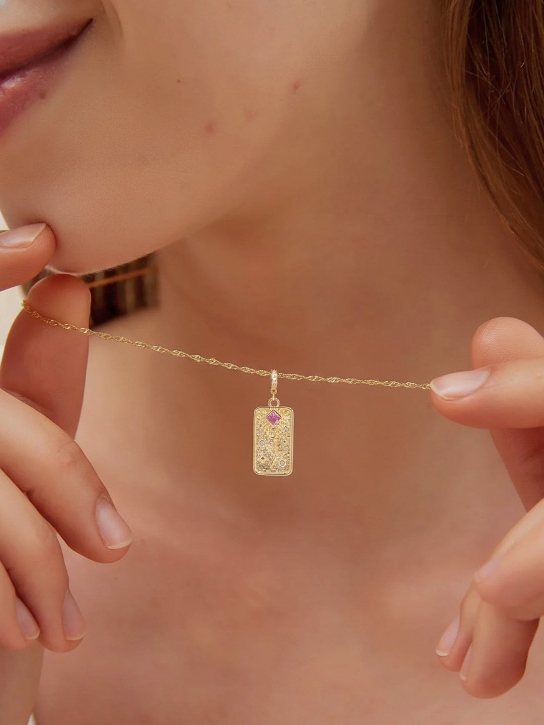 Pink Rose Tarot Charm Necklace