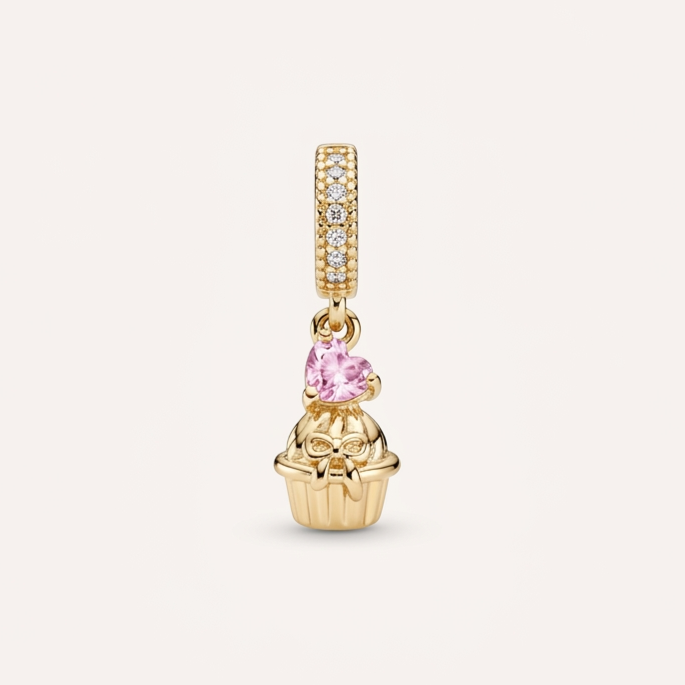 Pink Heart Cupcake Charm