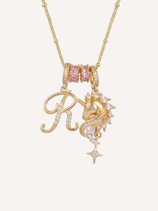 Classic Initials Charms Necklace Set - "Unicorn"
