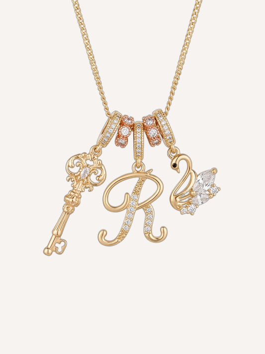 Classic Initials Charms Necklace Set - "Swan Lake"