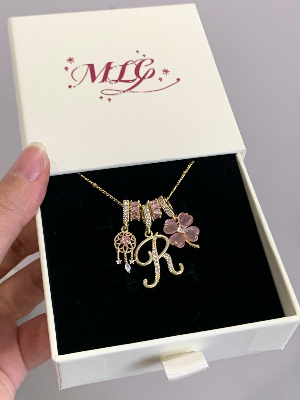 Charlotte Initials & MLC Signature Charms Necklace Set - "Luck Catcher"