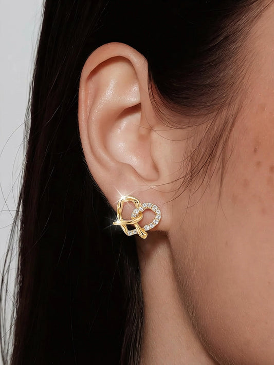 Half Pavé Pretzel Ear Studs