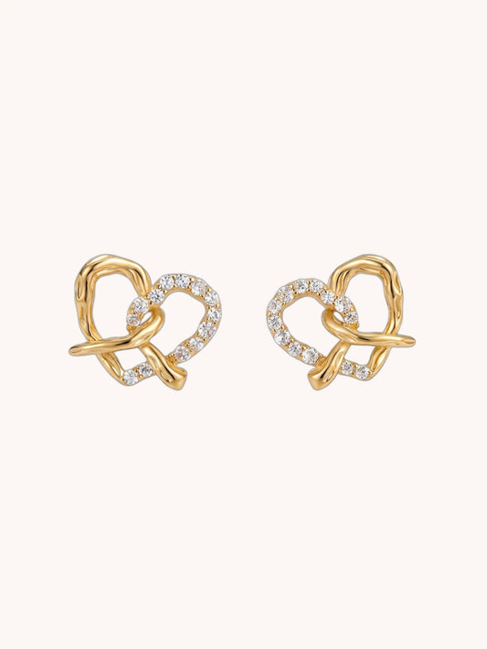 Half Pavé Pretzel Ear Studs