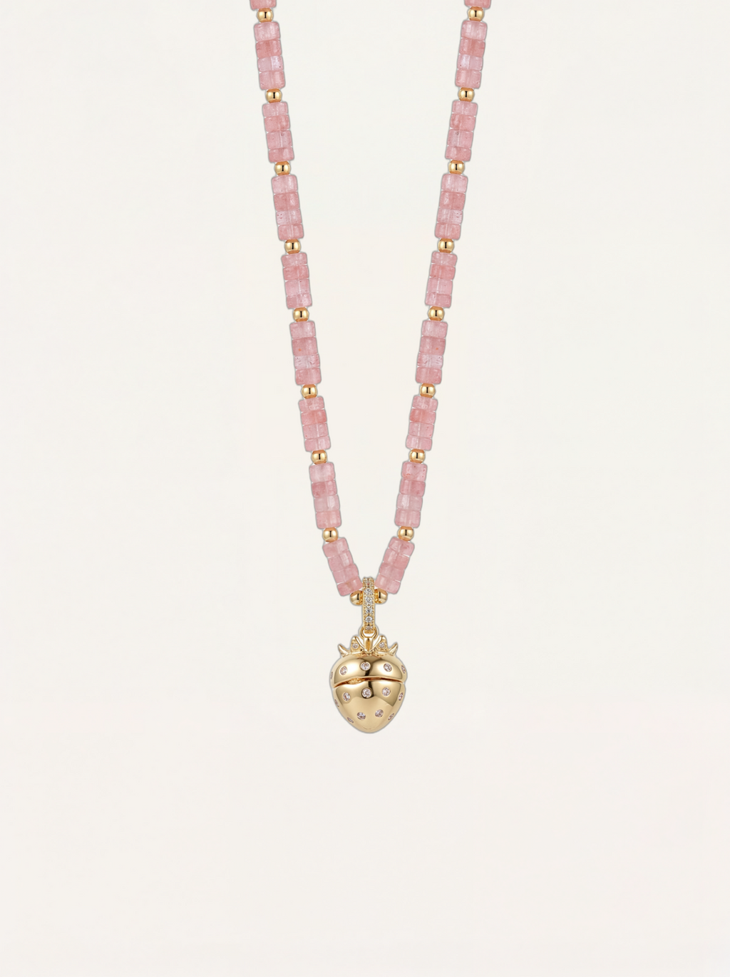 Strawberry Locket & Rose Quartz Beads Necklace