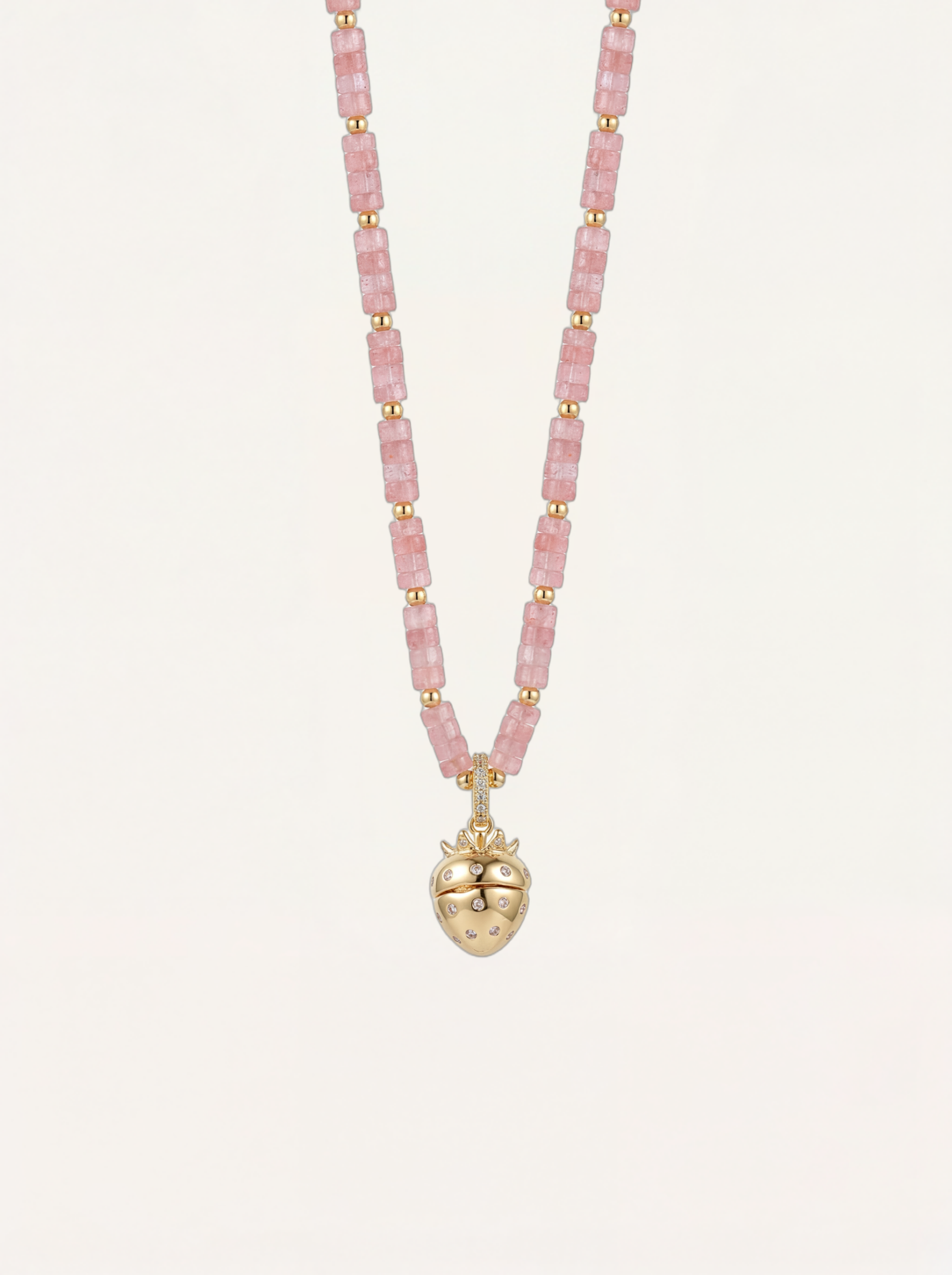 Strawberry Locket & Rose Quartz Beads Necklace