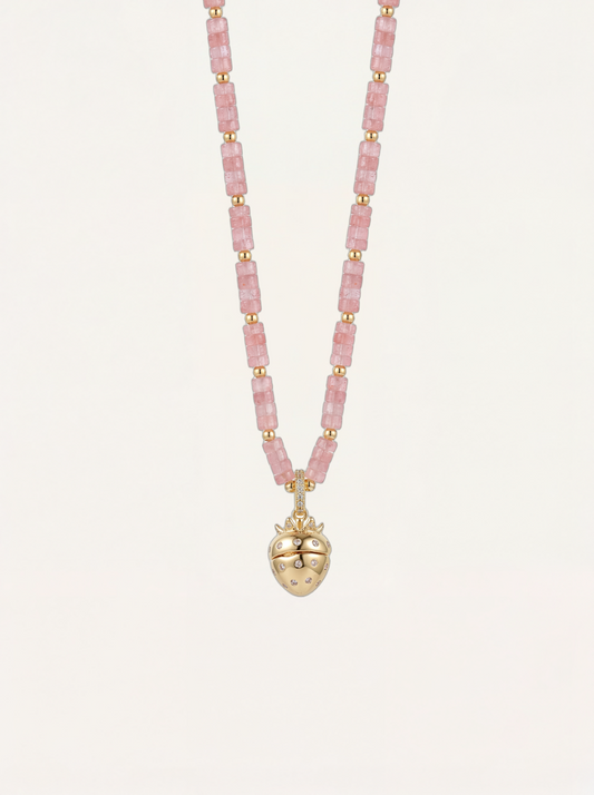 Strawberry Locket & Rose Quartz Beads Necklace