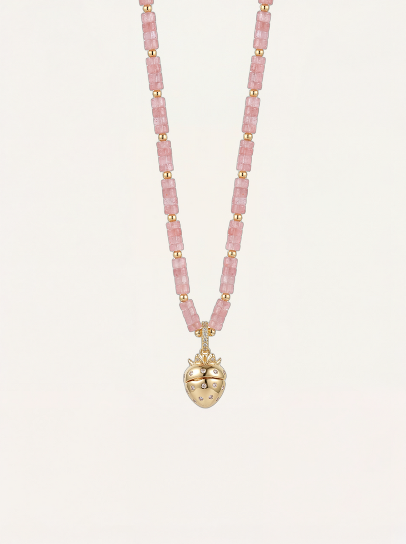 Strawberry Locket & Rose Quartz Beads Necklace
