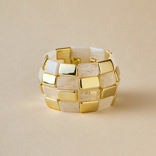 Retro-chic Colorblock Acrylic Mix Gold Chunky Bangle