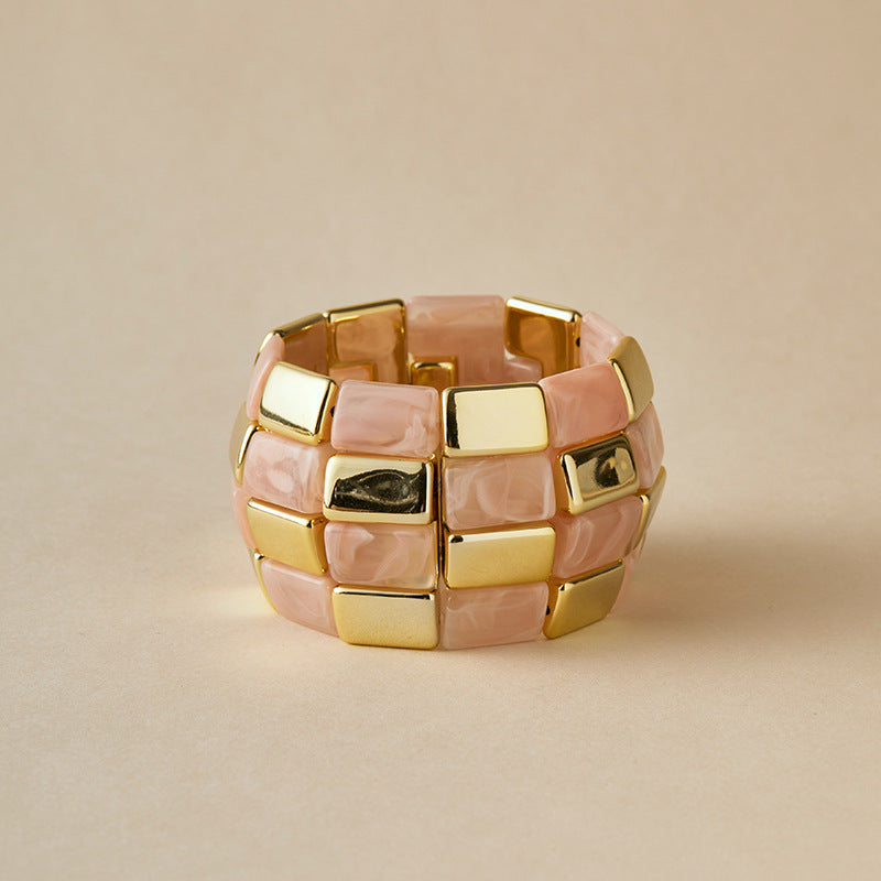 Retro-chic Colorblock Acrylic Mix Gold Chunky Bangle