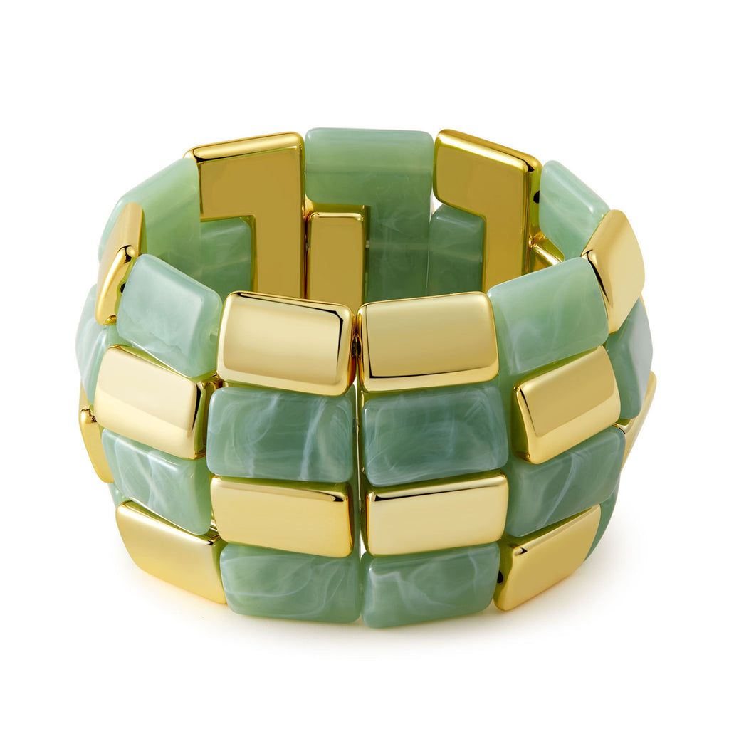 Retro-chic Colorblock Acrylic Mix Gold Chunky Bangle