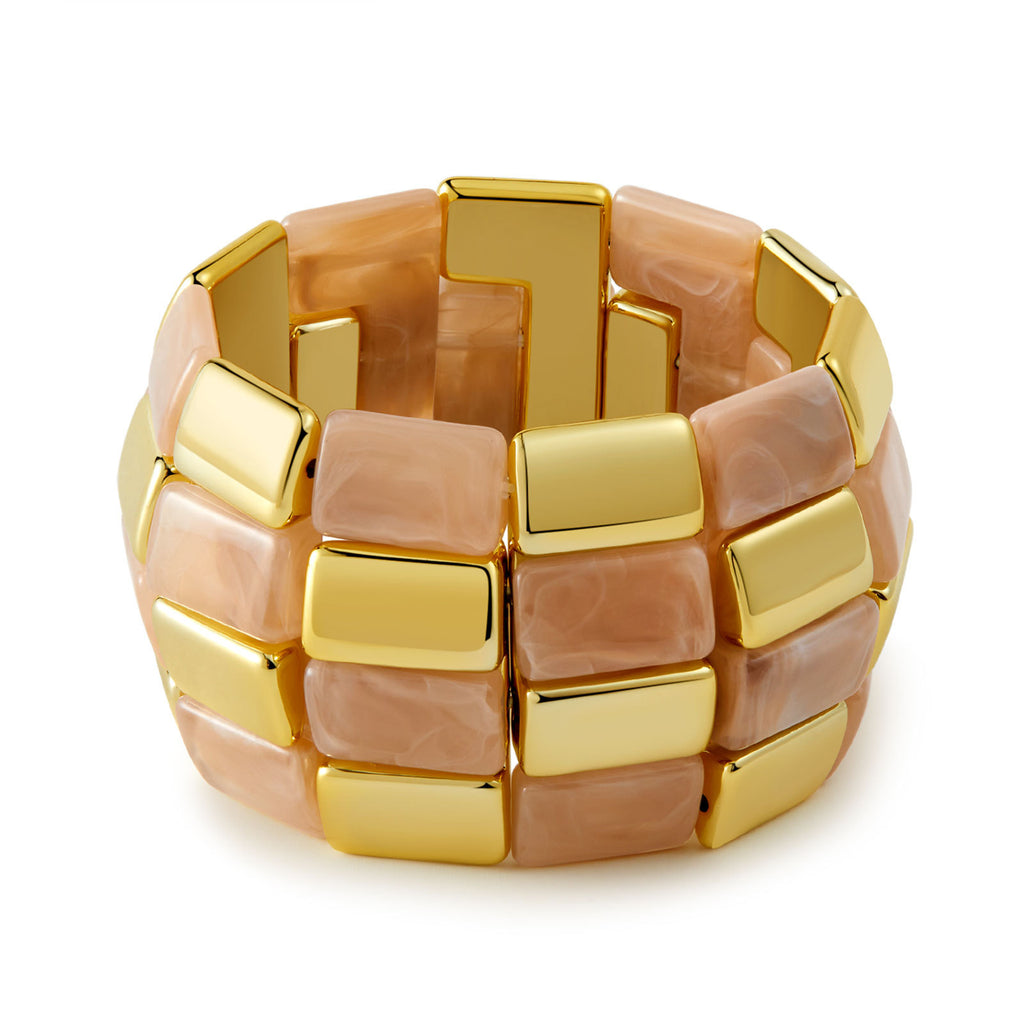 Retro-chic Colorblock Acrylic Mix Gold Chunky Bangle
